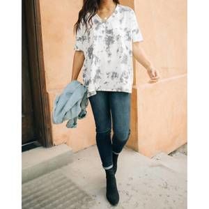 NEW CHERISH washed away top in ivory tie dye